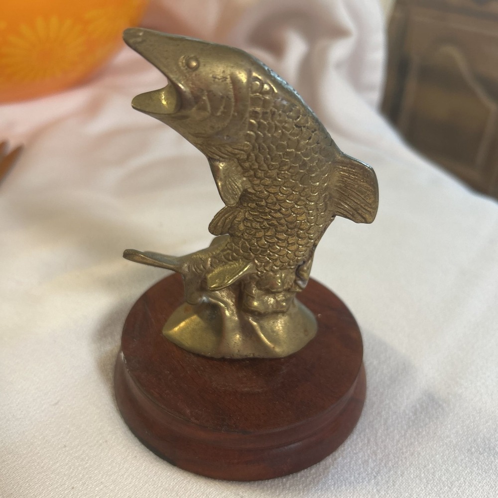 Vintage Brass Leaping Fish Statue Figurine